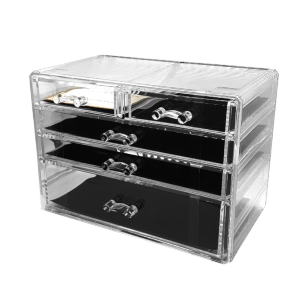 💚💚 Clear Makeup/JewelryOrganizer with Sleek Design and 5 Lined Drawers